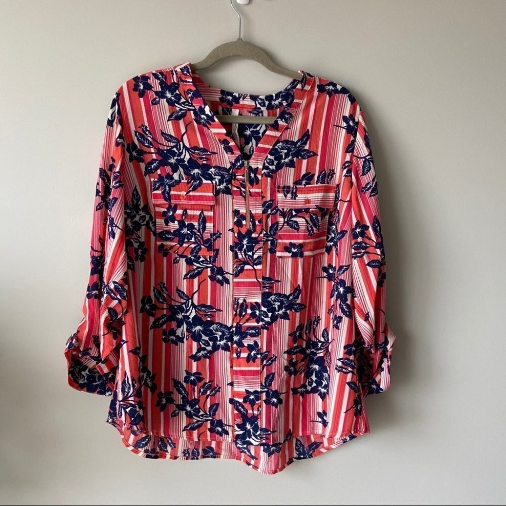 NWOT NY Collection Plus Size  Printed Utility Top